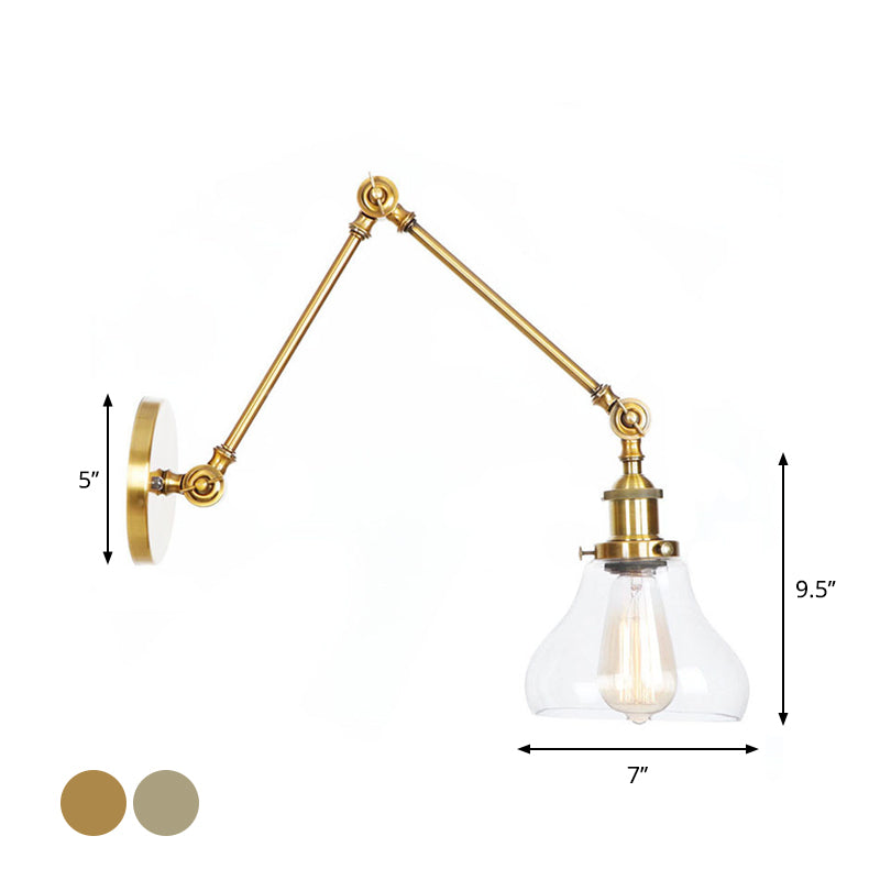 Frendorf | 1-Licht Klar Glas Wandleuchte Fixture Lager Brass/Bronze Schwenkarmschwenk Wandlampe mit Glocken/Kugel Klar Glas Schirm