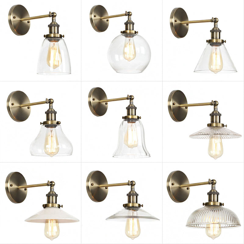 Frendorf | Messing Cone/Glocke Schwenk Shade Wandlampe Industrie Klar Glas Einzel Esszimmer Wandmontage Leuchte