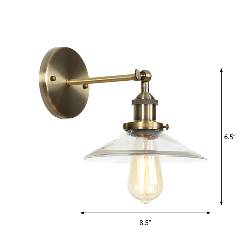Frendorf | Messing Cone/Glocke Schwenk Shade Wandlampe Industrie Klar Glas Einzel Esszimmer Wandmontage Leuchte