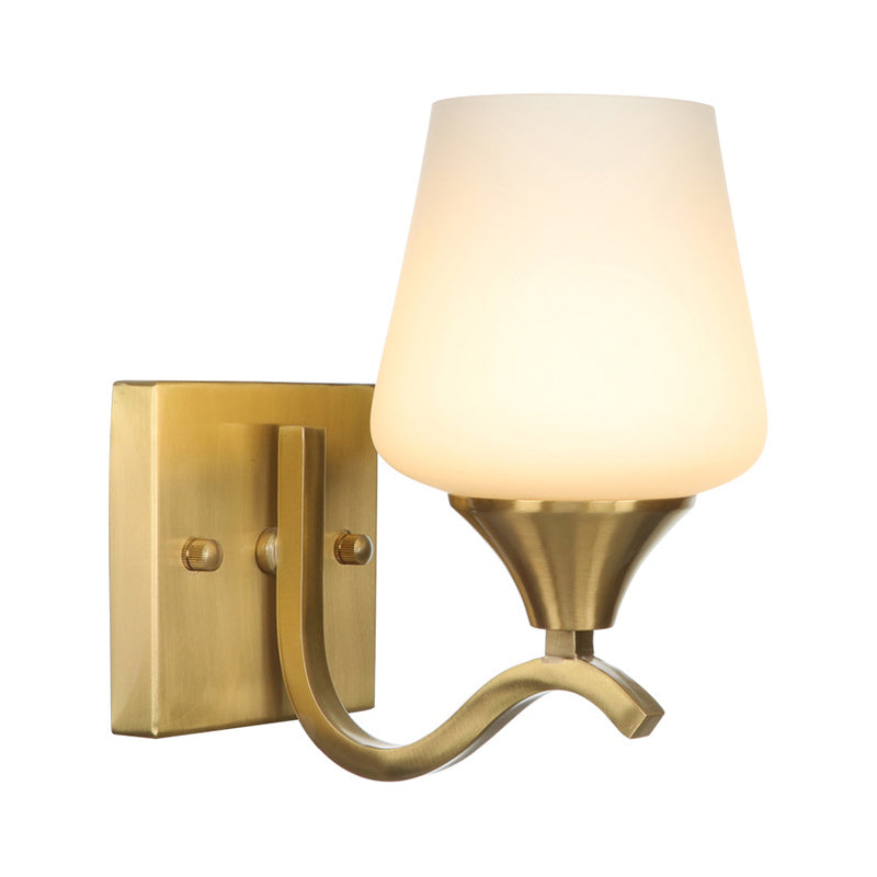 Frendorf | Messing 1-Licht Wandlamp Bevestiging Antieke Frosted Witte Glas Tulp Shade/Cylinder Wandmontage Licht met Arm