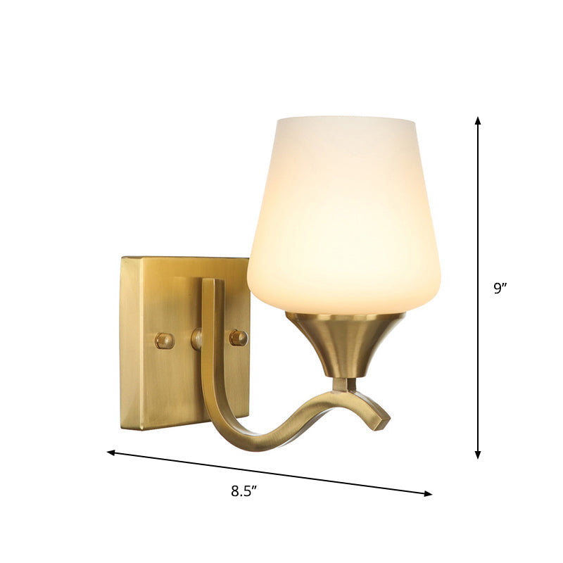 Frendorf | Messing 1-Licht Wandlamp Bevestiging Antieke Frosted Witte Glas Tulp Shade/Cylinder Wandmontage Licht met Arm
