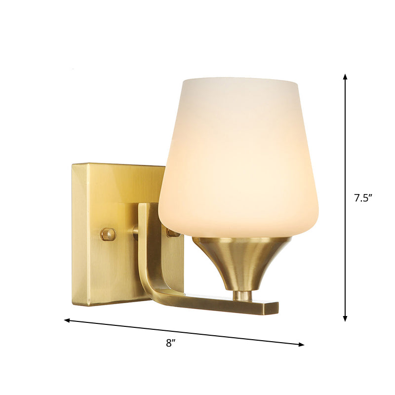Frendorf | Messing 1-Licht Wandlamp Bevestiging Antieke Frosted Witte Glas Tulp Shade/Cylinder Wandmontage Licht met Arm