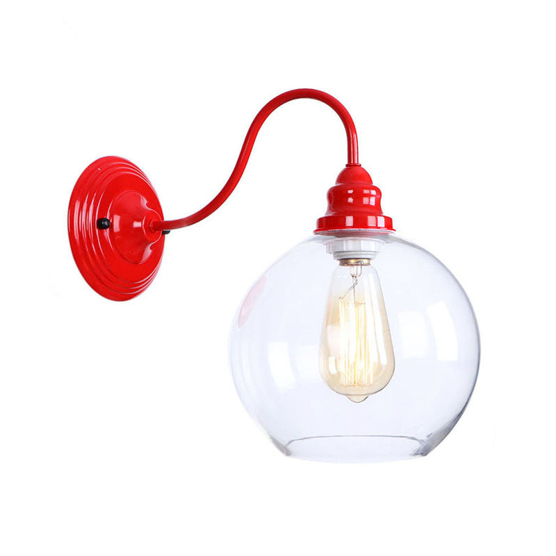 Frendorf | Eisenrote Wandbeleuchtung Kit Gooseneck 1 Glühbirne Loft-Stil Wandbeleuchtung mit Kegel/Sphäre/Glocke Klar Glas Schirm