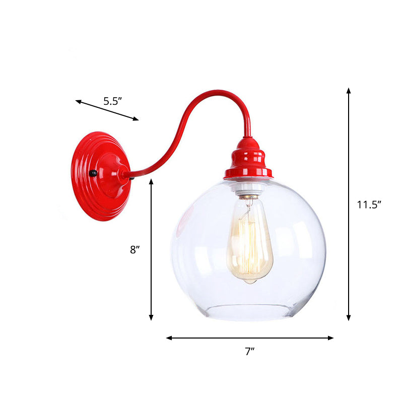 Frendorf | Eisenrote Wandbeleuchtung Kit Gooseneck 1 Glühbirne Loft-Stil Wandbeleuchtung mit Kegel/Sphäre/Glocke Klar Glas Schirm
