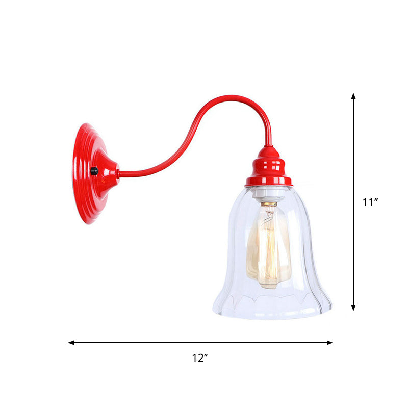 Frendorf | Eisenrote Wandbeleuchtung Kit Gooseneck 1 Glühbirne Loft-Stil Wandbeleuchtung mit Kegel/Sphäre/Glocke Klar Glas Schirm