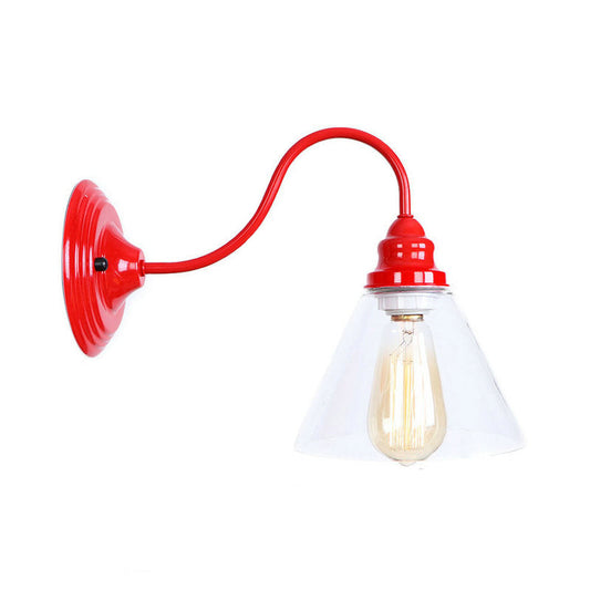 Frendorf | Eisenrote Wandbeleuchtung Kit Gooseneck 1 Glühbirne Loft-Stil Wandbeleuchtung mit Kegel/Sphäre/Glocke Klar Glas Schirm