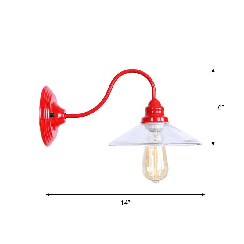 Frendorf | Eisenrote Wandbeleuchtung Kit Gooseneck 1 Glühbirne Loft-Stil Wandbeleuchtung mit Kegel/Sphäre/Glocke Klar Glas Schirm