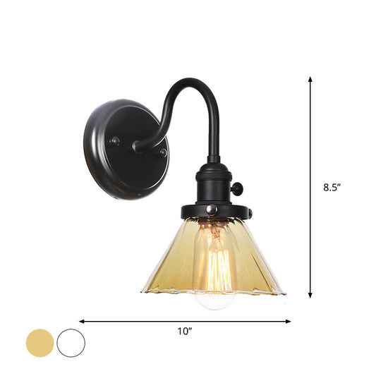 Frendorf | 1-Licht Gooseneck Wandlampe Vintage Küche Wandmontage Licht mit Ball/Diamant/Kegel Klar/Amber Glas Schirm in Schwarz