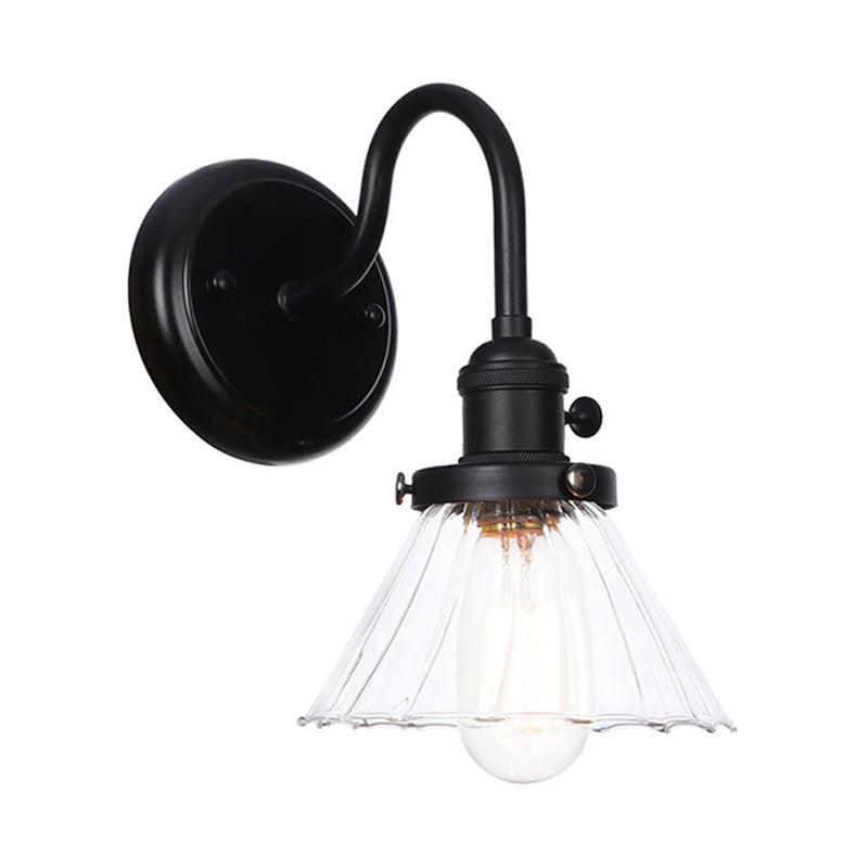 Frendorf | 1-Licht Gooseneck Wandlampe Vintage Küche Wandmontage Licht mit Ball/Diamant/Kegel Klar/Amber Glas Schirm in Schwarz