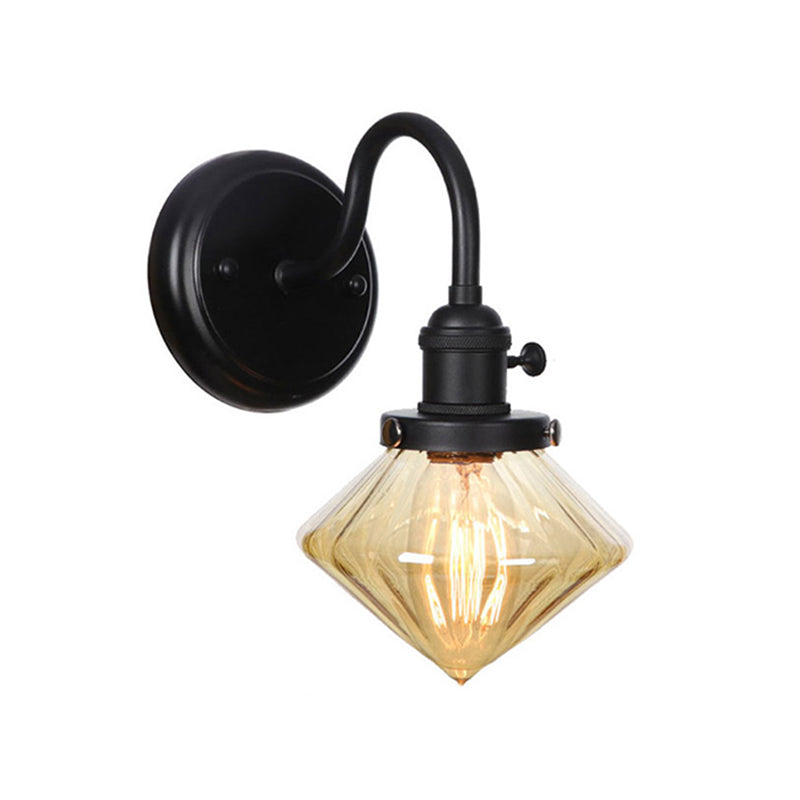Frendorf | 1-Licht Gooseneck Wandlampe Vintage Küche Wandmontage Licht mit Ball/Diamant/Kegel Klar/Amber Glas Schirm in Schwarz