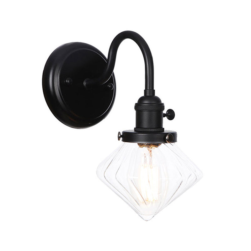 Frendorf | 1-Licht Gooseneck Wandlampe Vintage Küche Wandmontage Licht mit Ball/Diamant/Kegel Klar/Amber Glas Schirm in Schwarz