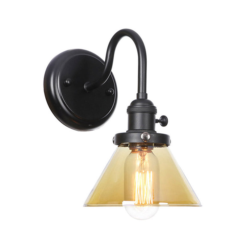 Frendorf | 1-Licht Gooseneck Wandlampe Vintage Küche Wandmontage Licht mit Ball/Diamant/Kegel Klar/Amber Glas Schirm in Schwarz