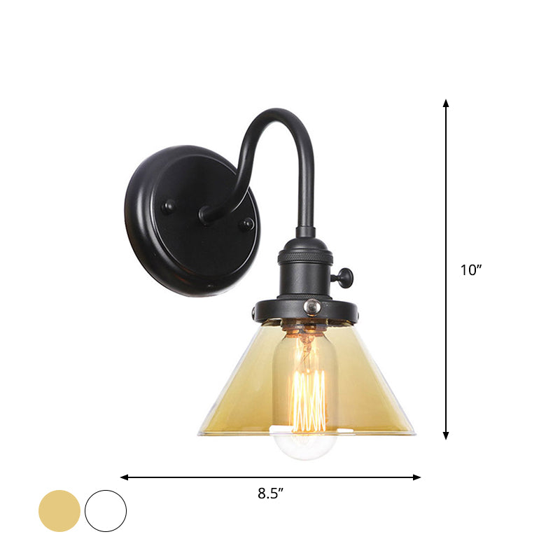 Frendorf | 1-Licht Gooseneck Wandlampe Vintage Küche Wandmontage Licht mit Ball/Diamant/Kegel Klar/Amber Glas Schirm in Schwarz