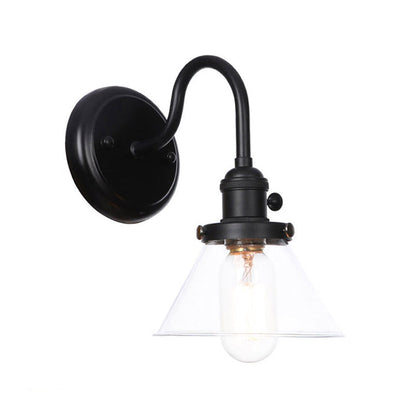 Frendorf | 1-Licht Gooseneck Wandlampe Vintage Küche Wandmontage Licht mit Ball/Diamant/Kegel Klar/Amber Glas Schirm in Schwarz