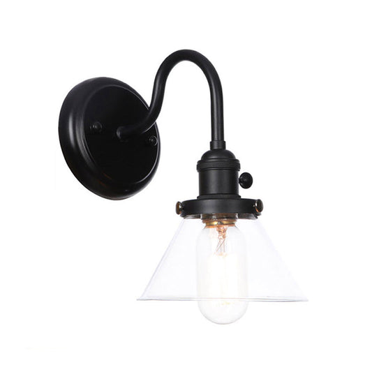 Frendorf | 1-Licht Gooseneck Wandlampe Vintage Küche Wandmontage Licht mit Ball/Diamant/Kegel Klar/Amber Glas Schirm in Schwarz