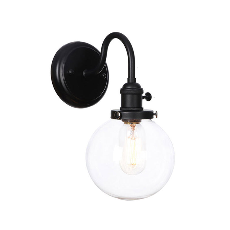 Frendorf | 1-Licht Gooseneck Wandlampe Vintage Küche Wandmontage Licht mit Ball/Diamant/Kegel Klar/Amber Glas Schirm in Schwarz