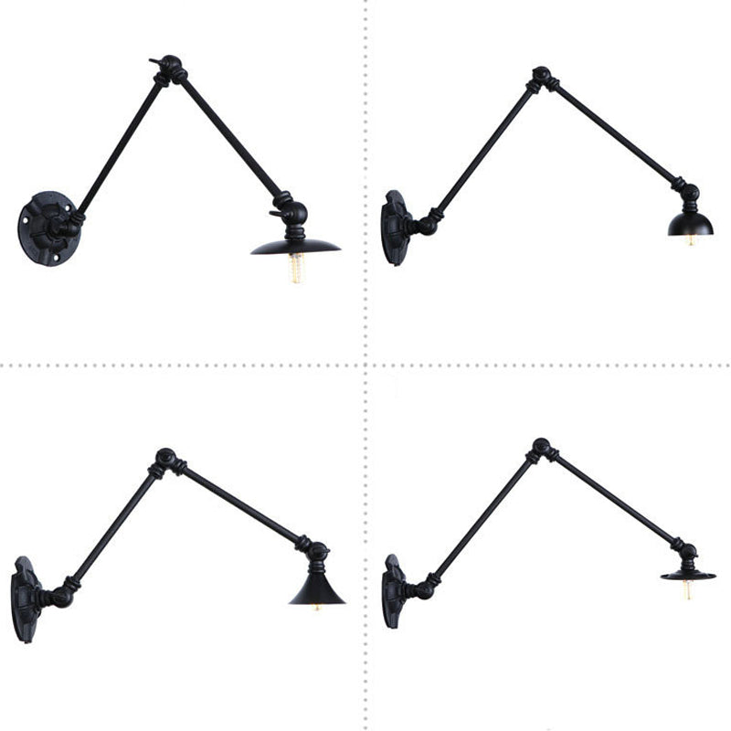Frendorf | Verstelbare 2-armige ijzeren wandlamp Warehouse 1-licht studio taak wandlamp met schijfschaduw in zwart, 4"/12"/19.5" lang