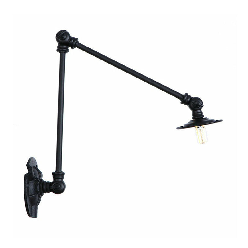 Frendorf | Verstelbare 2-armige ijzeren wandlamp Warehouse 1-licht studio taak wandlamp met schijfschaduw in zwart, 4"/12"/19.5" lang