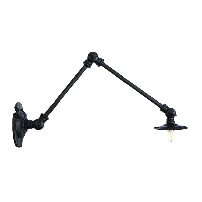 Frendorf | Verstelbare 2-armige ijzeren wandlamp Warehouse 1-licht studio taak wandlamp met schijfschaduw in zwart, 4"/12"/19.5" lang