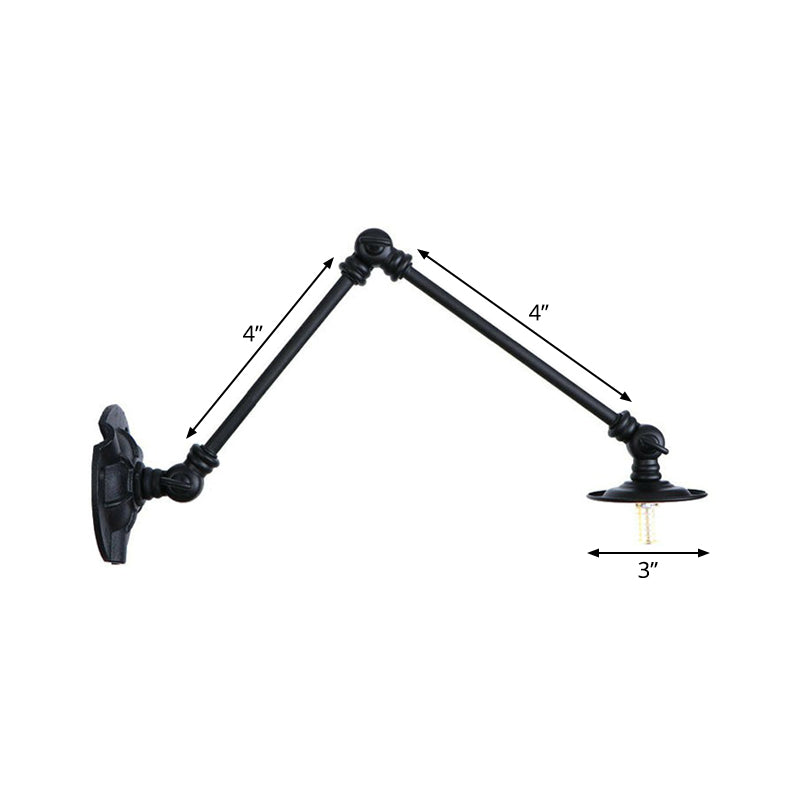 Frendorf | Verstelbare 2-armige ijzeren wandlamp Warehouse 1-licht studio taak wandlamp met schijfschaduw in zwart, 4"/12"/19.5" lang