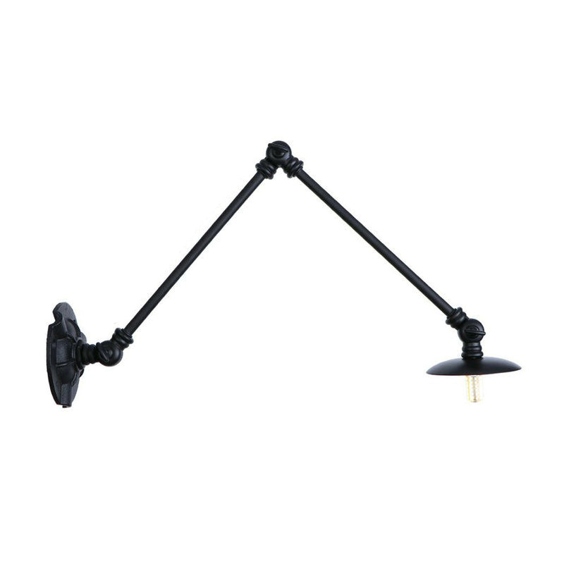 Frendorf | Verstelbare 2-armige ijzeren wandlamp Warehouse 1-licht studio taak wandlamp met schijfschaduw in zwart, 4"/12"/19.5" lang