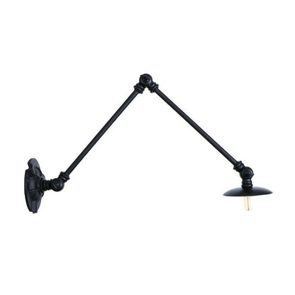Frendorf | Verstelbare 2-armige ijzeren wandlamp Warehouse 1-licht studio taak wandlamp met schijfschaduw in zwart, 4"/12"/19.5" lang