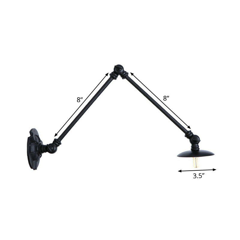 Frendorf | Verstelbare 2-armige ijzeren wandlamp Warehouse 1-licht studio taak wandlamp met schijfschaduw in zwart, 4"/12"/19.5" lang