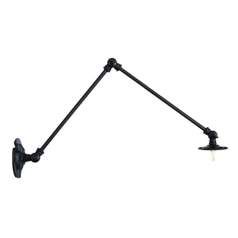 Frendorf | Verstelbare 2-armige ijzeren wandlamp Warehouse 1-licht studio taak wandlamp met schijfschaduw in zwart, 4"/12"/19.5" lang