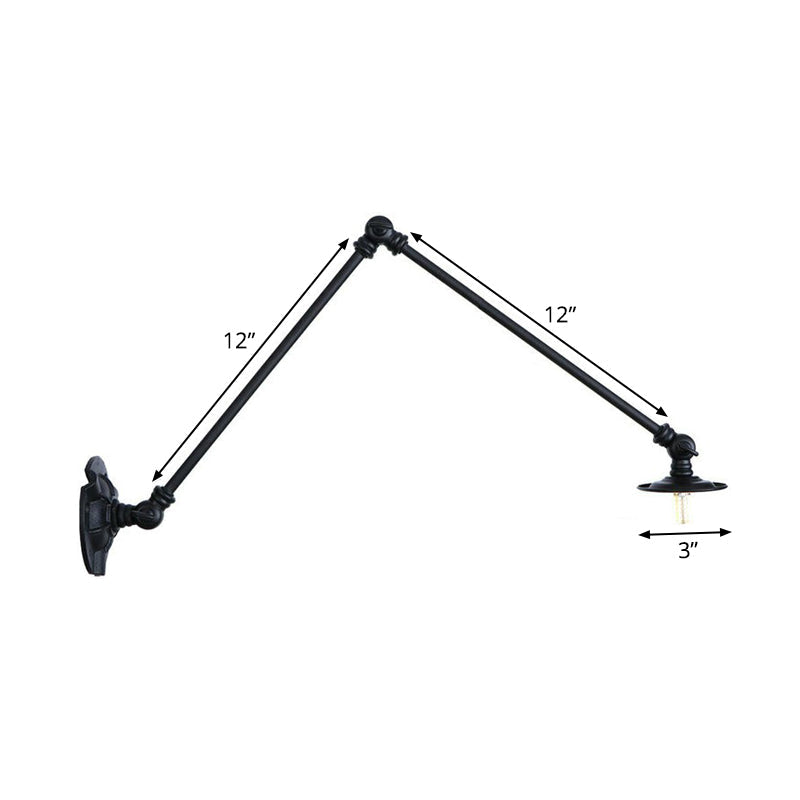 Frendorf | Verstelbare 2-armige ijzeren wandlamp Warehouse 1-licht studio taak wandlamp met schijfschaduw in zwart, 4"/12"/19.5" lang