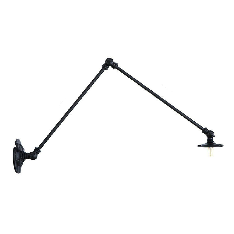 Frendorf | Verstelbare 2-armige ijzeren wandlamp Warehouse 1-licht studio taak wandlamp met schijfschaduw in zwart, 4"/12"/19.5" lang