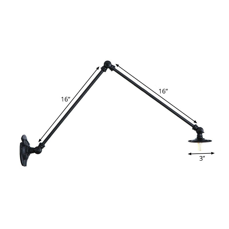 Frendorf | Verstelbare 2-armige ijzeren wandlamp Warehouse 1-licht studio taak wandlamp met schijfschaduw in zwart, 4"/12"/19.5" lang