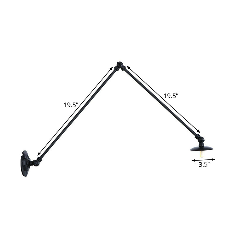 Frendorf | Verstelbare 2-armige ijzeren wandlamp Warehouse 1-licht studio taak wandlamp met schijfschaduw in zwart, 4"/12"/19.5" lang