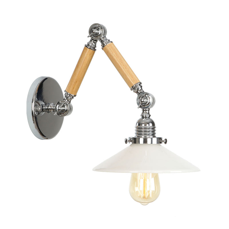 Frendorf | Braun-Silber 1-Glühbirnen-Lese-Wandleuchte Loft Klarglas Birne/Teller/Glockenschirm Wandbeleuchtung mit Holz 2-Gelenk-Schwenkarms