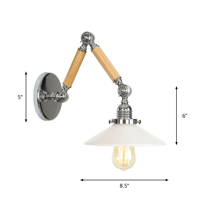 Frendorf | Braun-Silber 1-Glühbirnen-Lese-Wandleuchte Loft Klarglas Birne/Teller/Glockenschirm Wandbeleuchtung mit Holz 2-Gelenk-Schwenkarms