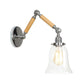 Frendorf | Braun-Silber 1-Glühbirnen-Lese-Wandleuchte Loft Klarglas Birne/Teller/Glockenschirm Wandbeleuchtung mit Holz 2-Gelenk-Schwenkarms