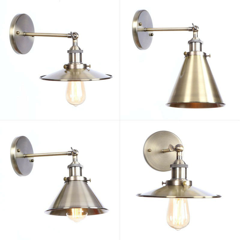 Frendorf | Bronze 1-Licht Wandschijnwerfer Industrie Eisen Rollrand Schotel/Kegel/Horn Wandmontage Lichtarmatuur mit Drehgelenk