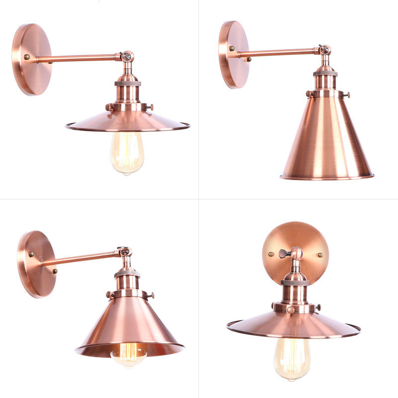 Frendorf | Verstelbare IJzeren Koper Wandleeskamp Hoorn/Schaal/Conus Enkele-Lamp Loftstijl Wandlamp voor Woonkamer