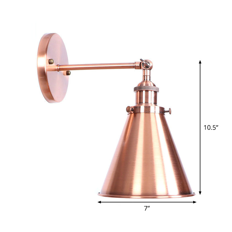 Frendorf | Verstelbare IJzeren Koper Wandleeskamp Hoorn/Schaal/Conus Enkele-Lamp Loftstijl Wandlamp voor Woonkamer