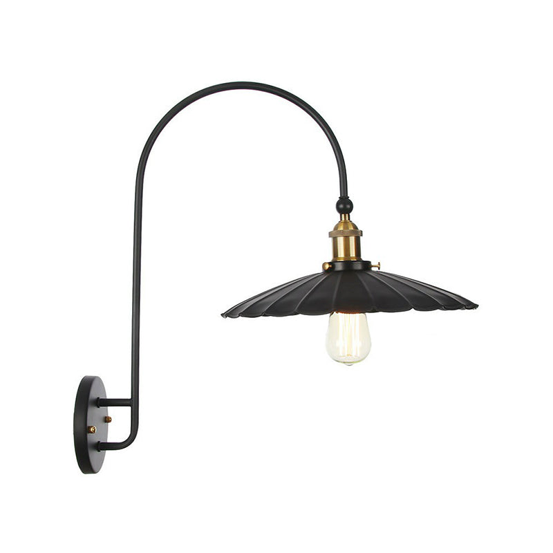 Frendorf | Eisen Scheune/Schale/Wellenschliff Wandlicht Kit Vintage 1 Glühbirne Nachttisch Lese Wandlampe mit geschwungenem Arm in Schwarz