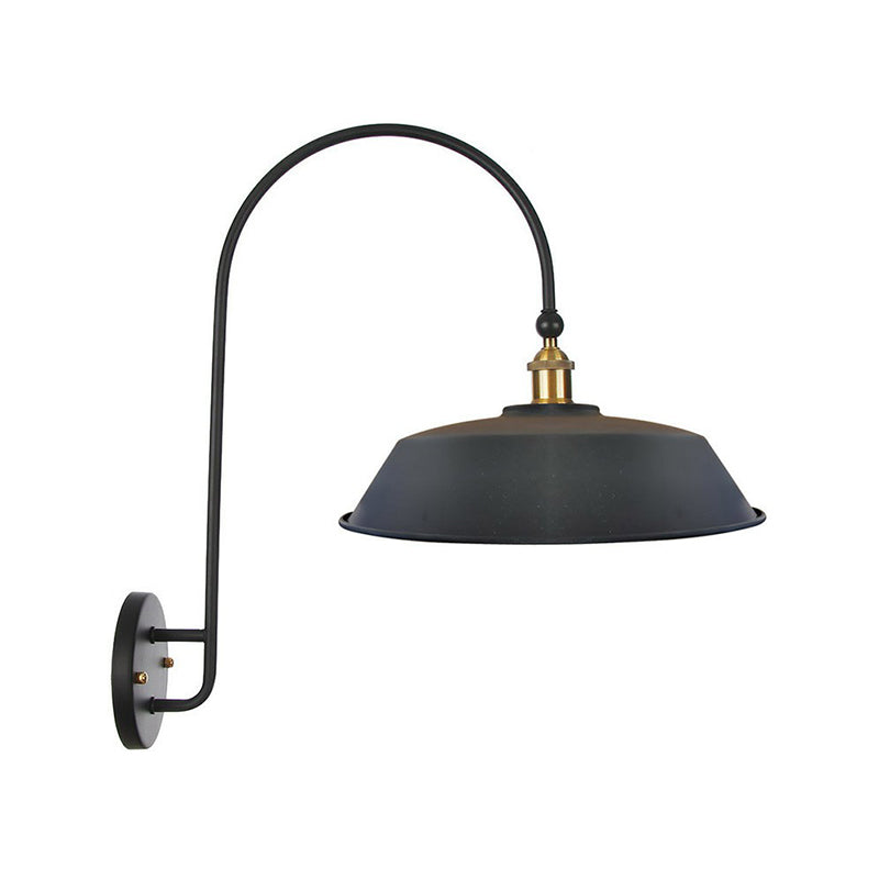 Frendorf | Eisen Scheune/Schale/Wellenschliff Wandlicht Kit Vintage 1 Glühbirne Nachttisch Lese Wandlampe mit geschwungenem Arm in Schwarz