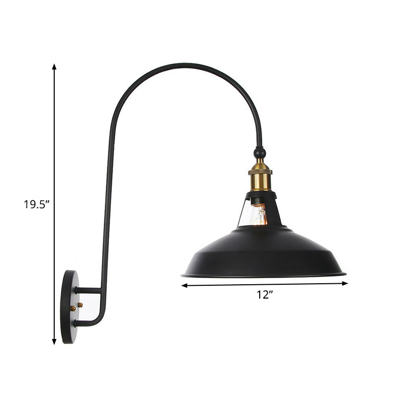 Frendorf | Eisen Scheune/Schale/Wellenschliff Wandlicht Kit Vintage 1 Glühbirne Nachttisch Lese Wandlampe mit geschwungenem Arm in Schwarz