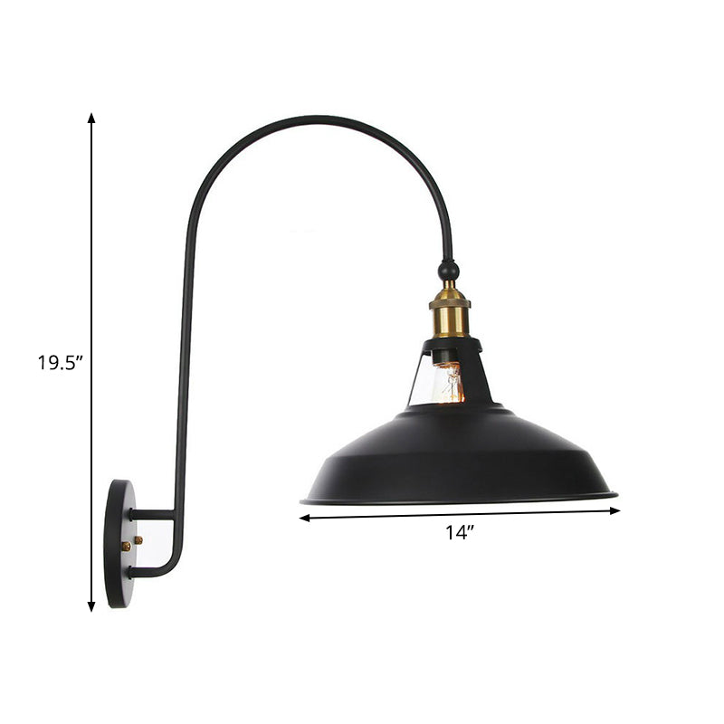 Frendorf | Eisen Scheune/Schale/Wellenschliff Wandlicht Kit Vintage 1 Glühbirne Nachttisch Lese Wandlampe mit geschwungenem Arm in Schwarz
