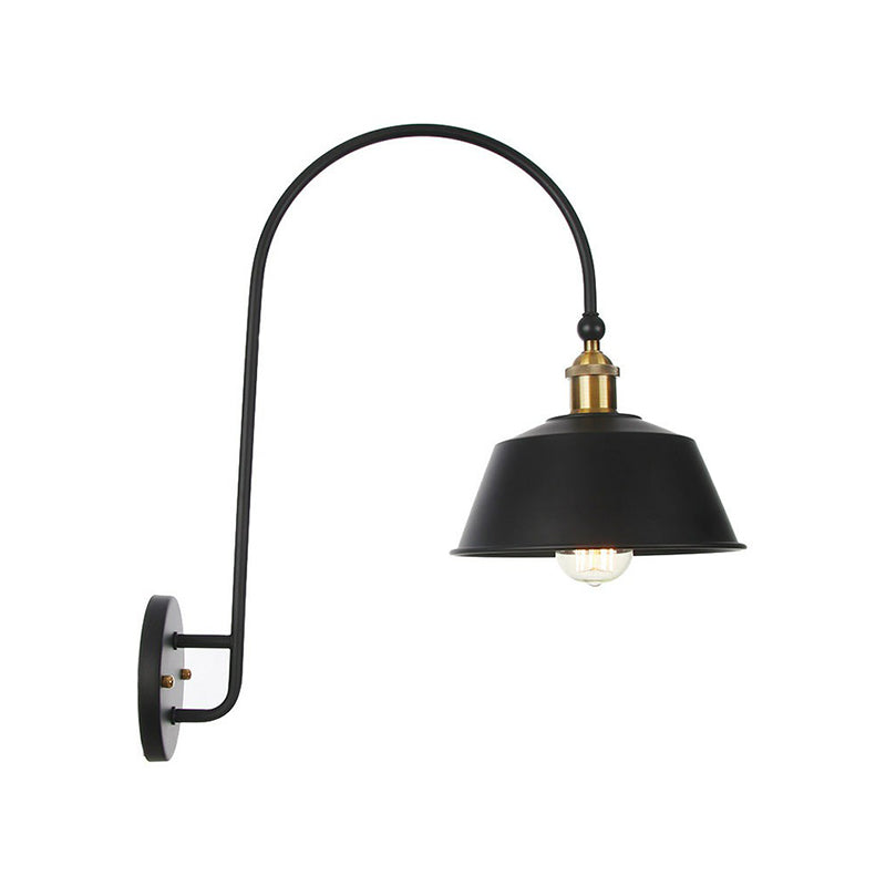 Frendorf | Eisen Scheune/Schale/Wellenschliff Wandlicht Kit Vintage 1 Glühbirne Nachttisch Lese Wandlampe mit geschwungenem Arm in Schwarz