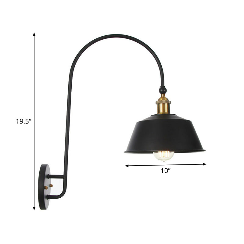 Frendorf | Eisen Scheune/Schale/Wellenschliff Wandlicht Kit Vintage 1 Glühbirne Nachttisch Lese Wandlampe mit geschwungenem Arm in Schwarz