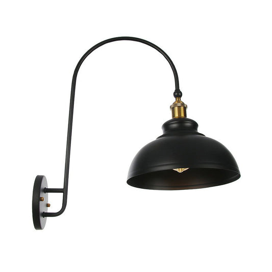 Frendorf | Eisen Scheune/Schale/Wellenschliff Wandlicht Kit Vintage 1 Glühbirne Nachttisch Lese Wandlampe mit geschwungenem Arm in Schwarz