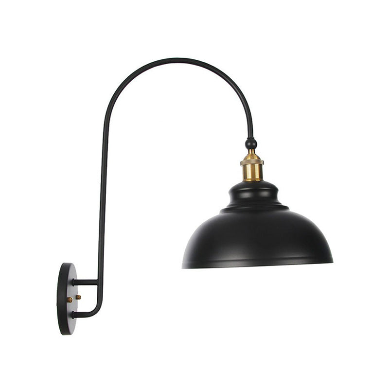 Frendorf | Eisen Scheune/Schale/Wellenschliff Wandlicht Kit Vintage 1 Glühbirne Nachttisch Lese Wandlampe mit geschwungenem Arm in Schwarz