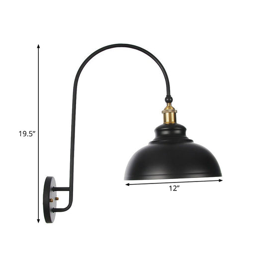 Frendorf | Eisen Scheune/Schale/Wellenschliff Wandlicht Kit Vintage 1 Glühbirne Nachttisch Lese Wandlampe mit geschwungenem Arm in Schwarz
