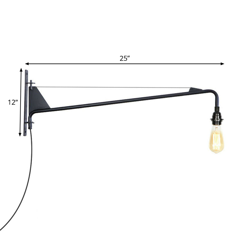 Frendorf | Industriële Scalloped/Exposed Wandlamp 1/2-Licht IJzeren Plug-in Wandgemonteerde Verlichting met Lange Swingarm in Zwart