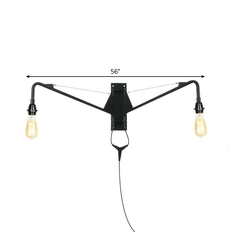 Frendorf | Industriële Scalloped/Exposed Wandlamp 1/2-Licht IJzeren Plug-in Wandgemonteerde Verlichting met Lange Swingarm in Zwart