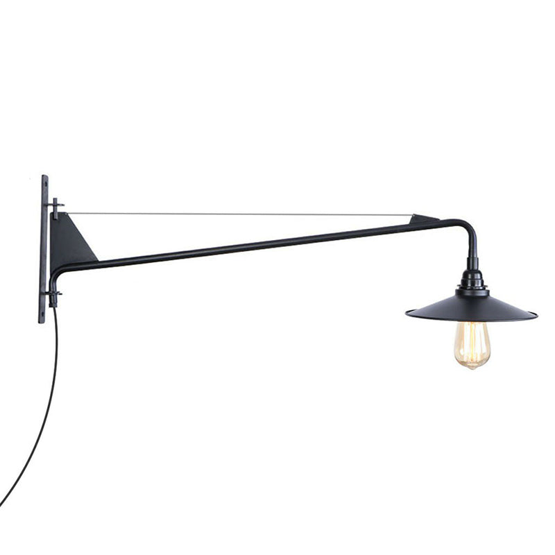 Frendorf | Industriële Scalloped/Exposed Wandlamp 1/2-Licht IJzeren Plug-in Wandgemonteerde Verlichting met Lange Swingarm in Zwart
